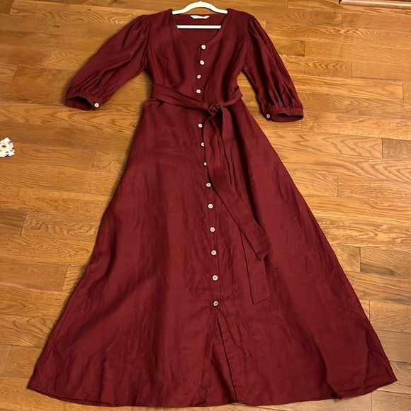 Burgundy Maxi Linen Dress - Picture 2 of 12